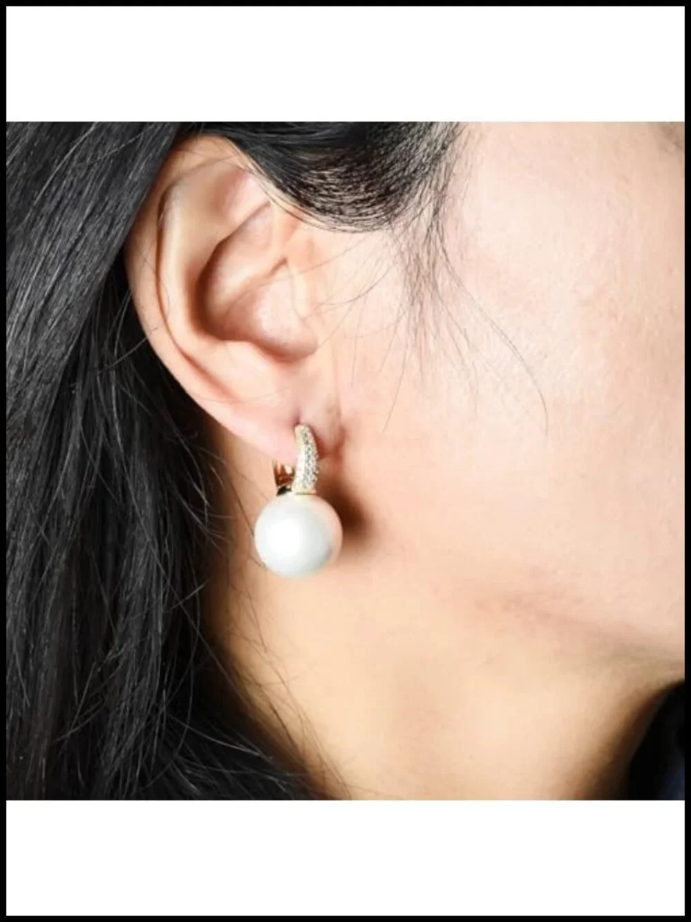 Gold Plated Pearl Drop Earrings with Crystal Zircon Huggie Hoops